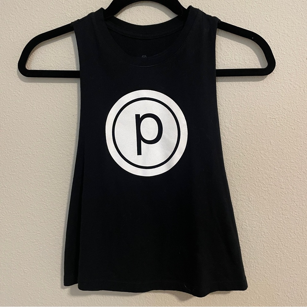 EUC Pure Barre Circle P Logo Black and White Racerback Crop Tank